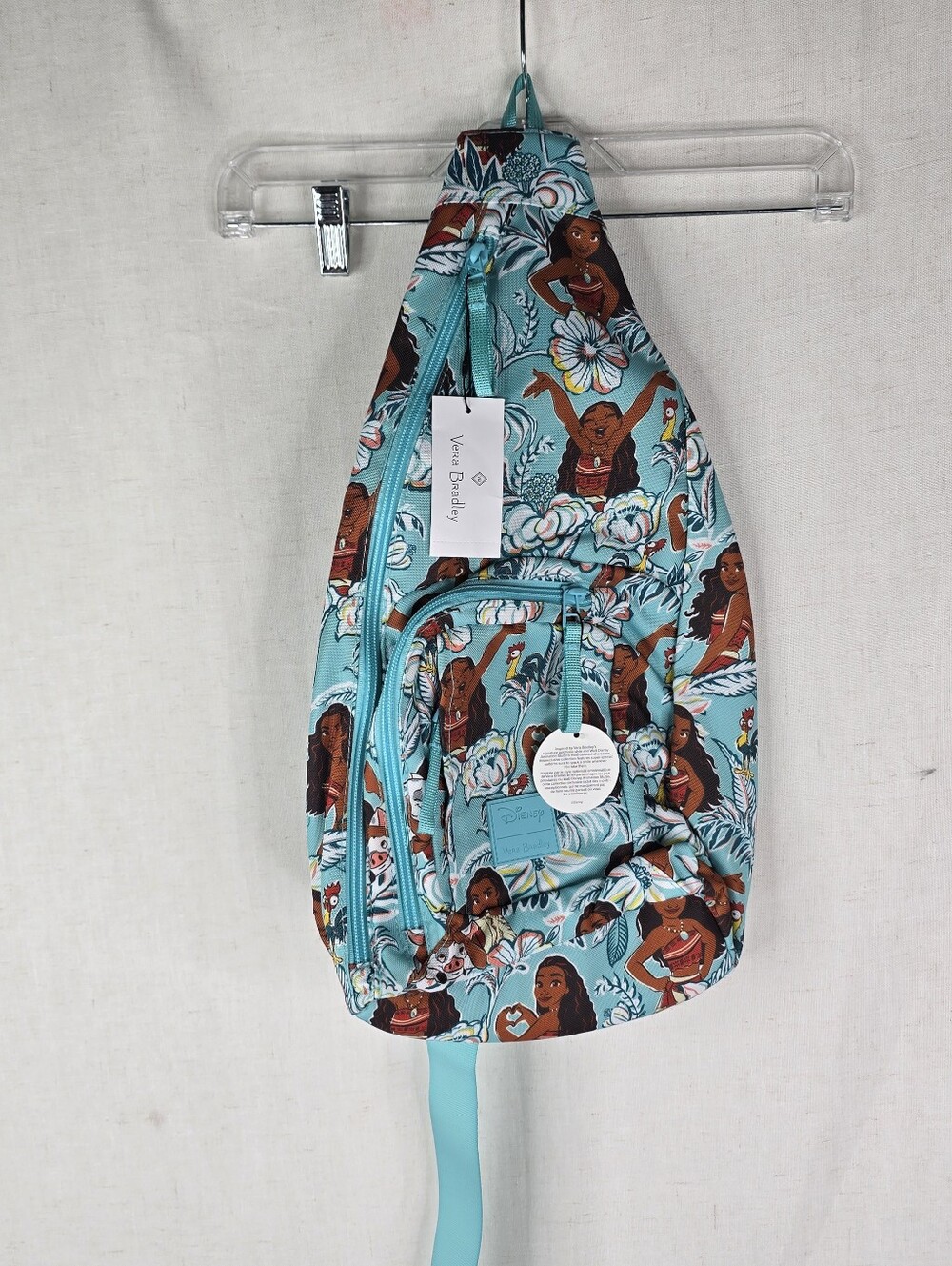 Vera Bradley Disney Moana Tropical Pua Teal Hei-hei Sling Backpack Crossbody Bag